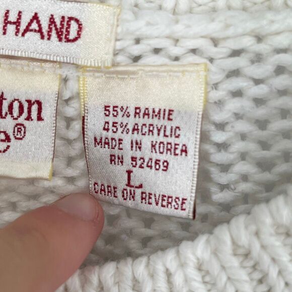 HUNTINGTON RIDGE Women’s L Vtg Hand-Knit Sweater Cream Floral Boho Cottagecore - Picture 4 of 13